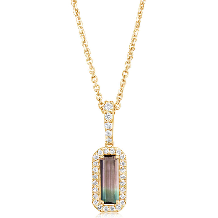 14K Yellow Gold Bi-Color Tourmaline/Diamond Pendant