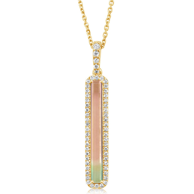 14K Yellow Gold Bi-Color Tourmaline/Diamond Pendant