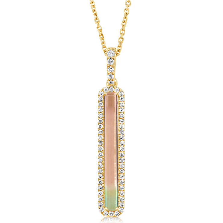 14K Yellow Gold Bi-Color Tourmaline/Diamond Pendant