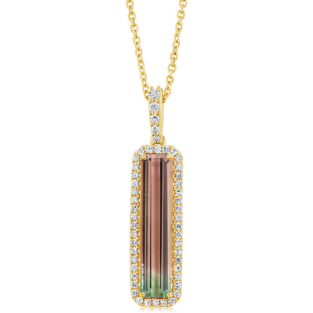 14K Yellow Gold Bi-Color Tourmaline/Diamond Pendant
