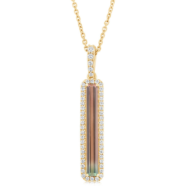 14K Yellow Gold Bi-Color Tourmaline/Diamond Pendant