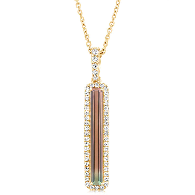 14K Yellow Gold Bi-Color Tourmaline/Diamond Pendant