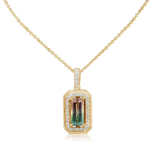 14K Yellow Gold Bi-Color Tourmaline/ Diamond Pendant
