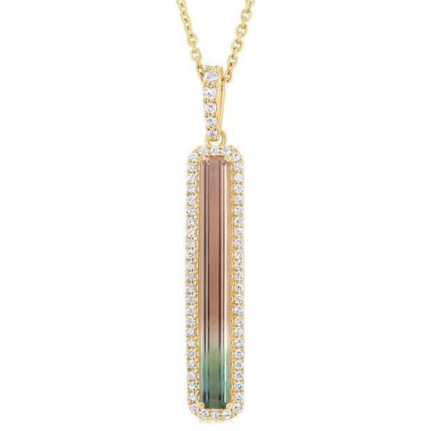 14K Yellow Gold Bi-Color Tourmaline/Diamond Pendant