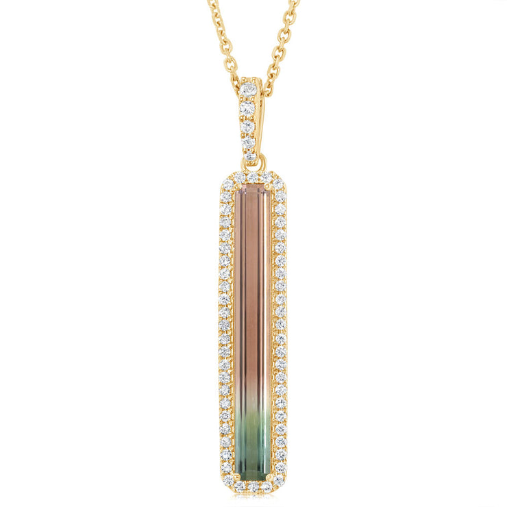 14K Yellow Gold Bi-Color Tourmaline/Diamond Pendant