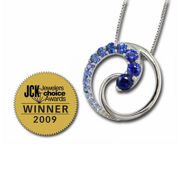 14K White Gold Graduated Blue Sapphire Pendant