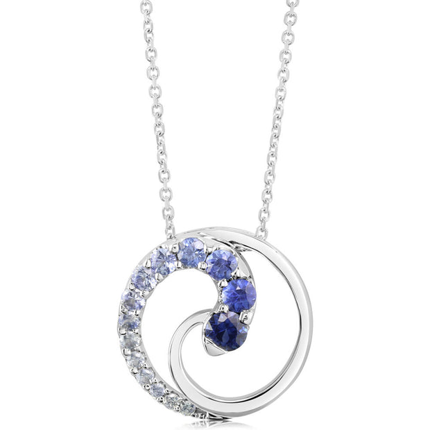 14K White Gold Graduated Blue Sapphire Pendant