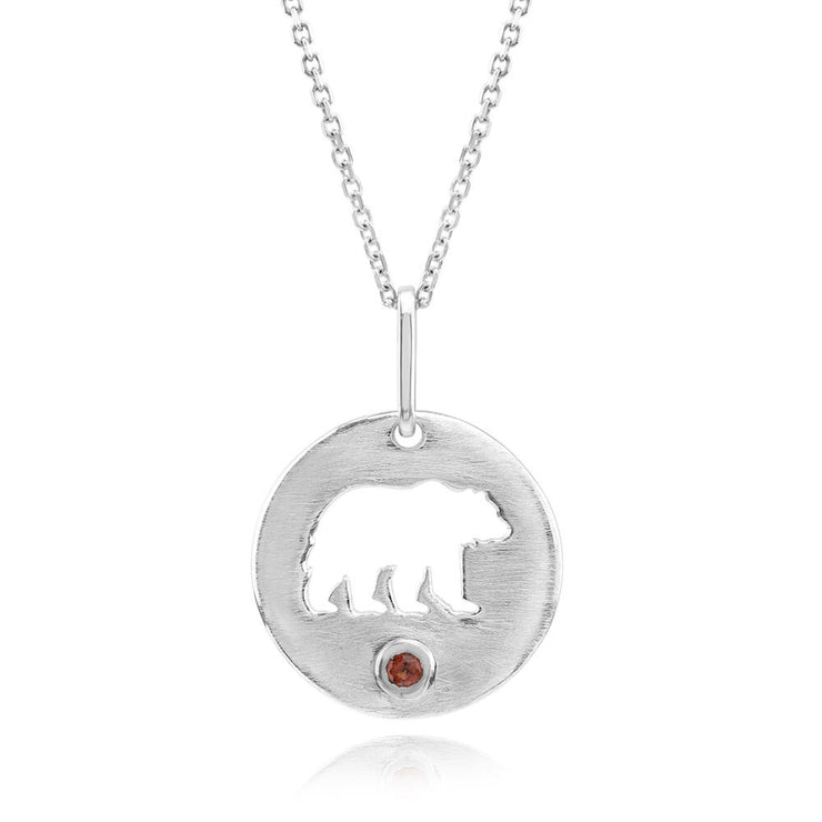 Sterling Silver Idaho Garnet Bear Pendant