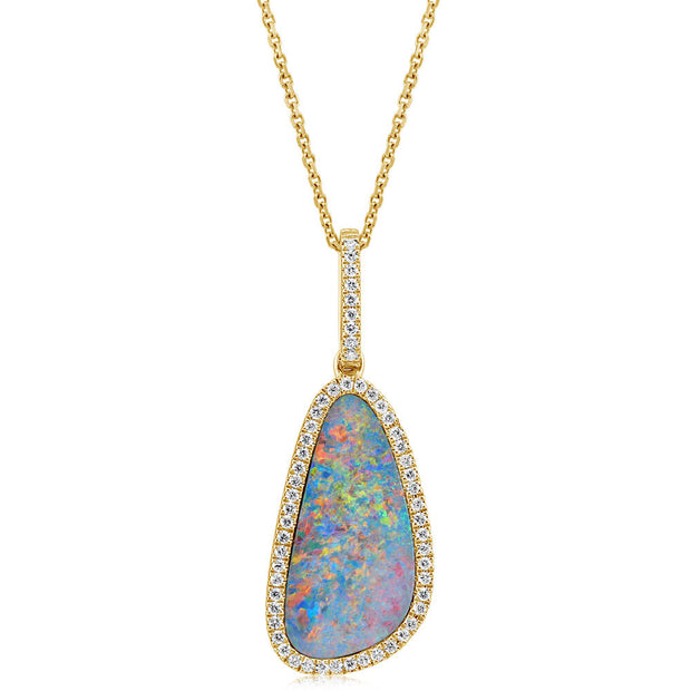 14K Yellow Gold Australian Opal Doublet/Diamond Pendant