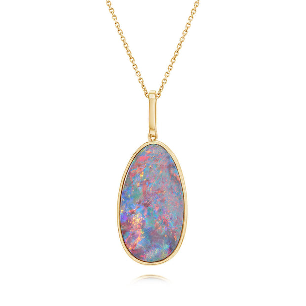 14K Yellow Gold Australian Opal Doublet Pendant