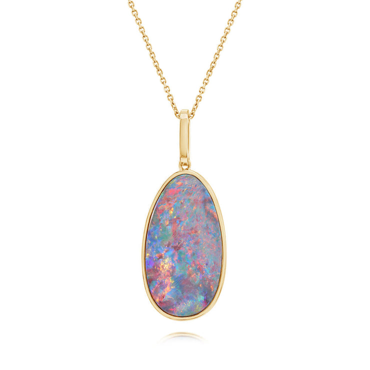 14K Yellow Gold Australian Opal Doublet Pendant