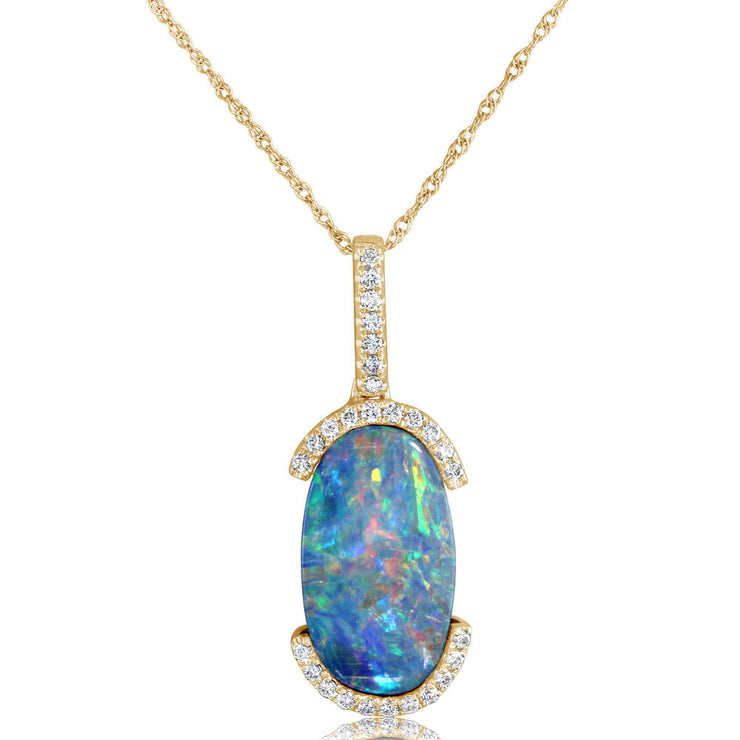 14K Yellow Gold Australian Opal Doublet/Diamond Pendant