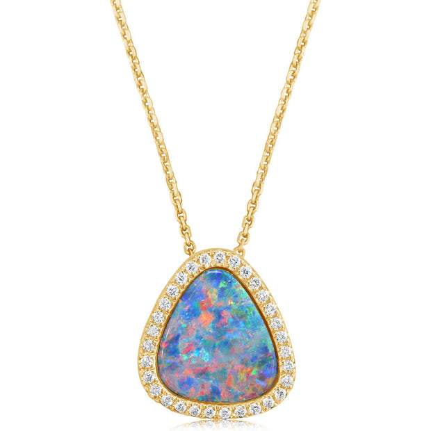 14K Yellow Gold Australian Opal Doublet/Diamond Pendant