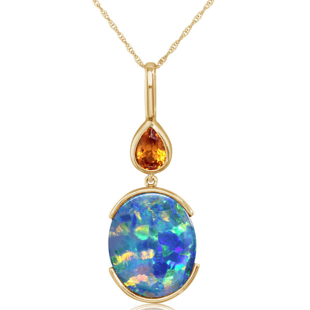 14K Yellow Gold Australian Opal Doublet/Mandarin Garnet Pendant