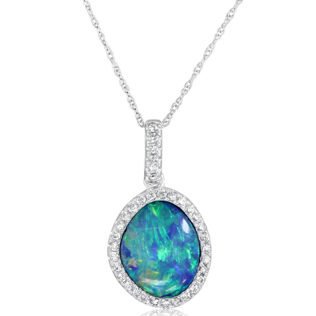 14K White Gold Australian Opal Doublet/Diamond Pendant