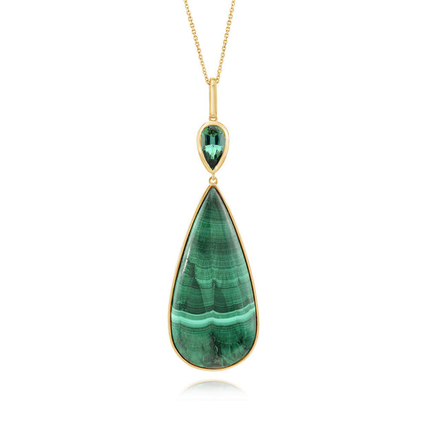 14K Yellow Gold Chatoyant Malachite/Green Tourmaline Pendant
