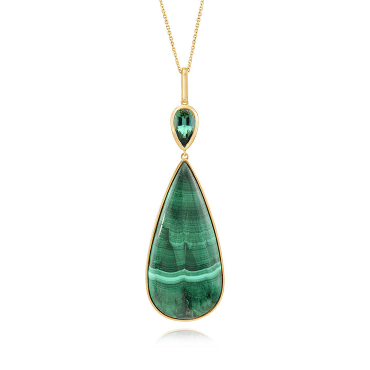 14K Yellow Gold Chatoyant Malachite/Green Tourmaline Pendant