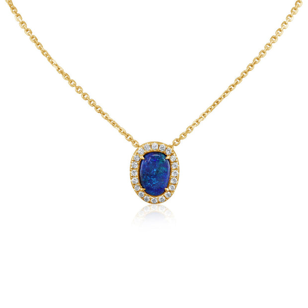 14K Yellow Gold Australian Black Opal/Diamond Pendant