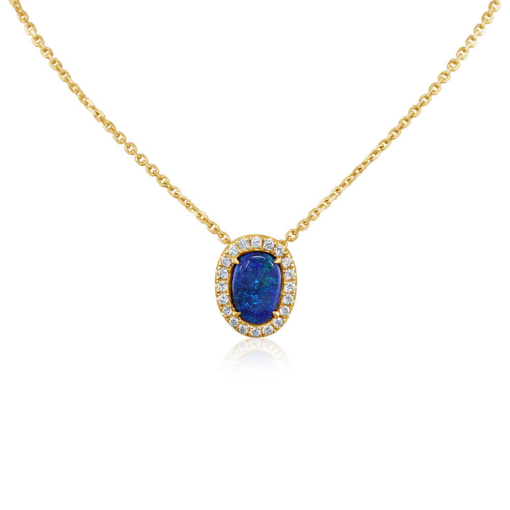 14K Yellow Gold Australian Black Opal/Diamond Pendant