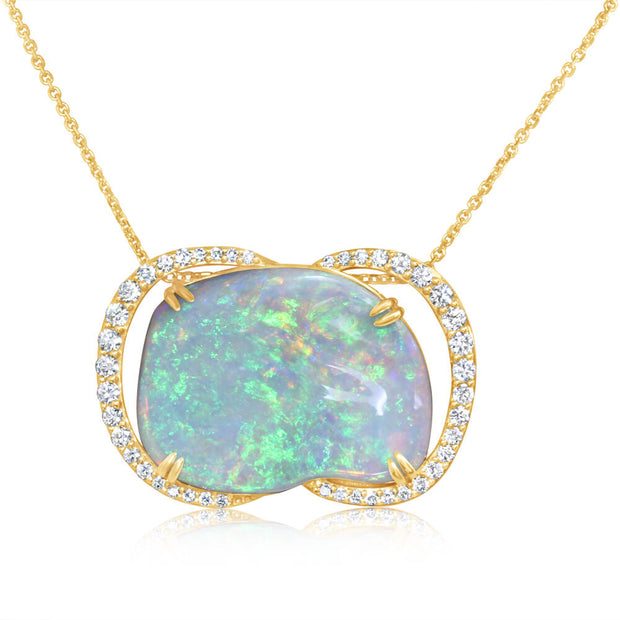 18K Yellow Gold Australian Opal/Diamond Pendant