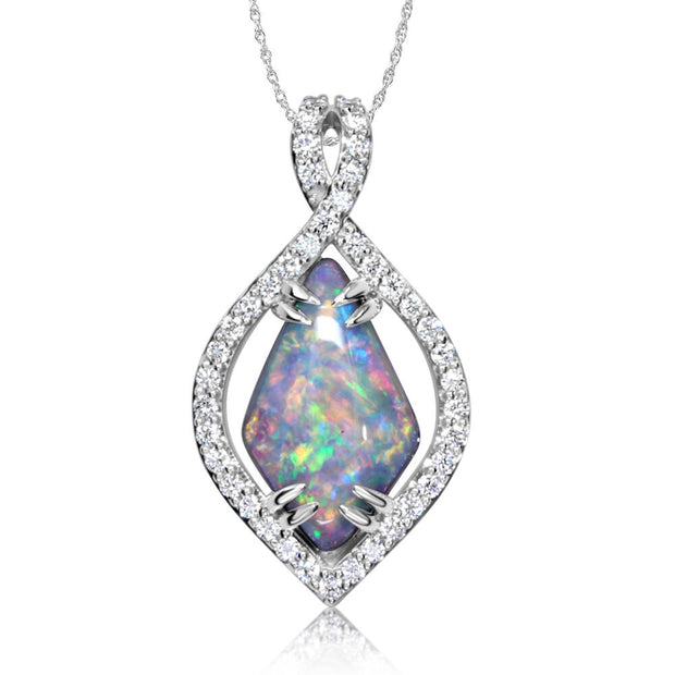 14K White Gold Australian Opal/Diamond Pendant