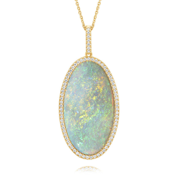 18K Yellow Gold Australian Opal/Diamond Pendant
