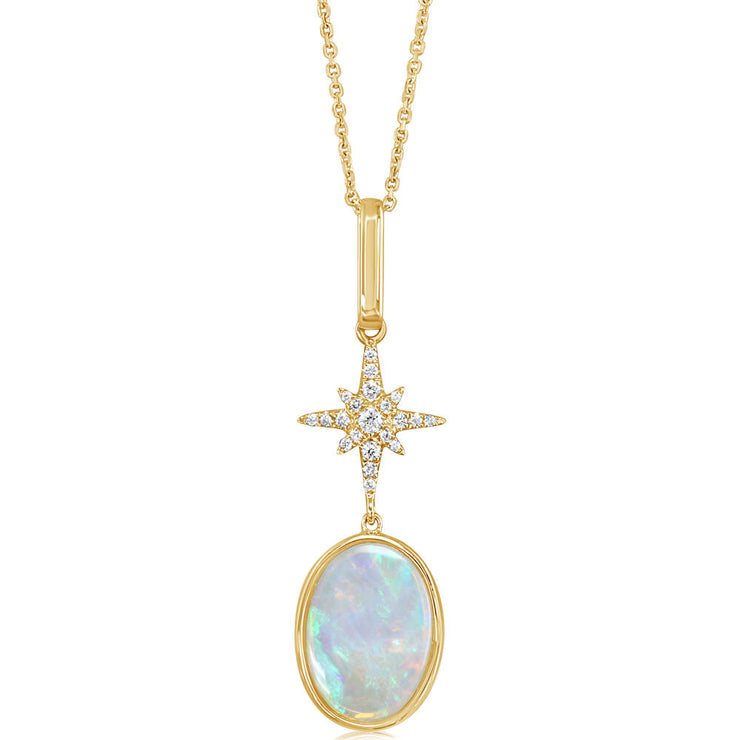 14K Yellow Gold Australian Opal/Diamond Star Pendant