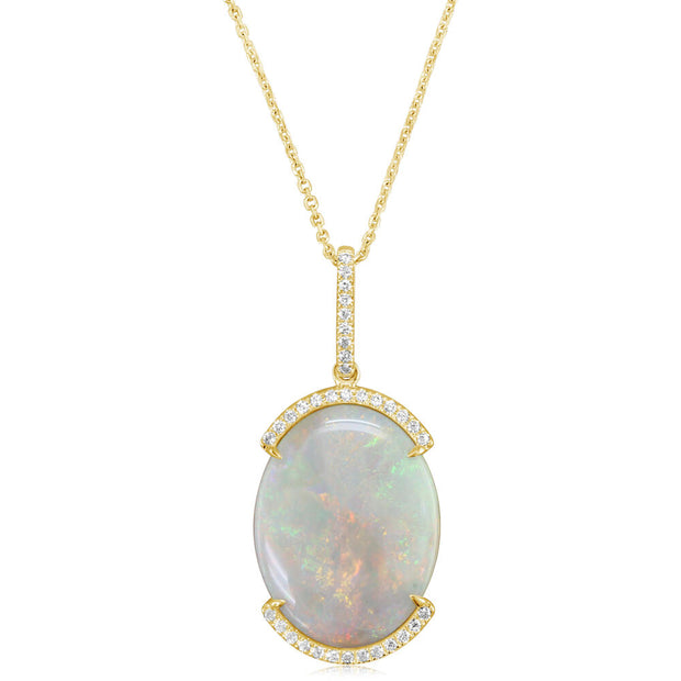 14K Yellow Gold Australian Opal/Diamond Pendant