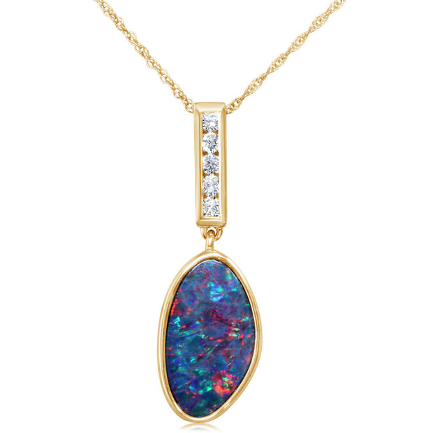 14K White Gold Australian Opal Doublet/Diamond Pendant