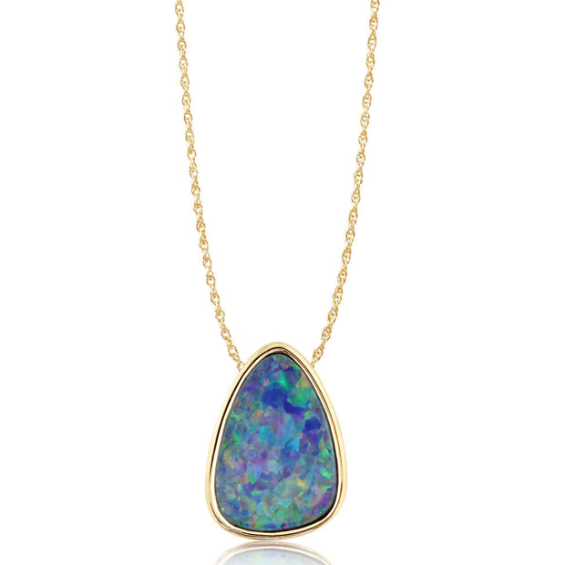 14K White Gold Australian Opal Doublet Hidden Bail Pendant