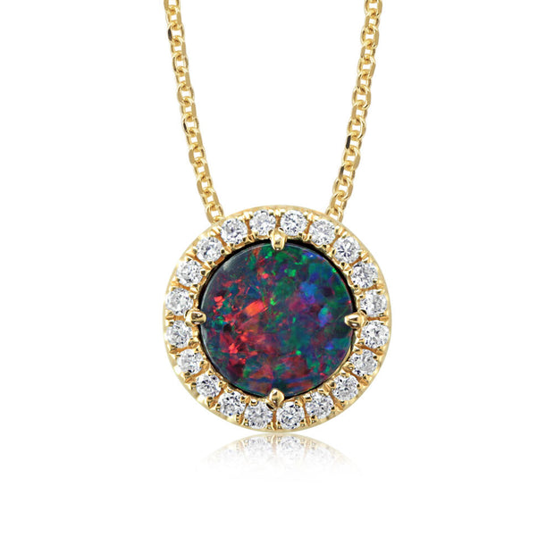 14K Yellow Gold Australian Opal Doublet/Diamond Pendant with Chain