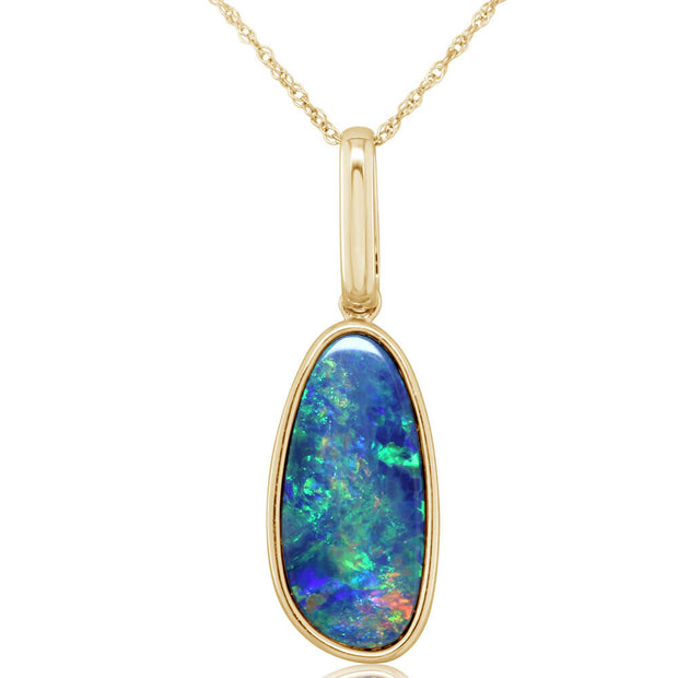14K Yellow Gold Australian Opal Doublet Pendant