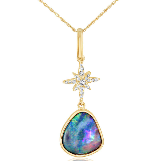 14K Yellow Gold Australian Opal/Diamond Star Pendant