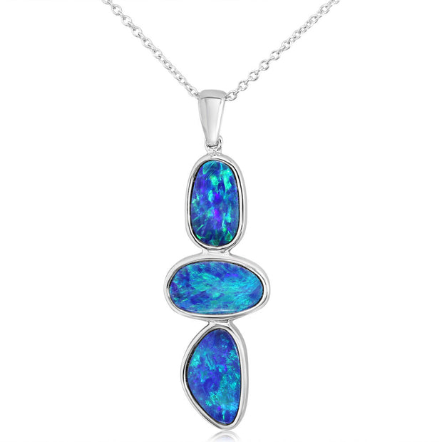 14K White Gold Australian Opal Doublet Pendant