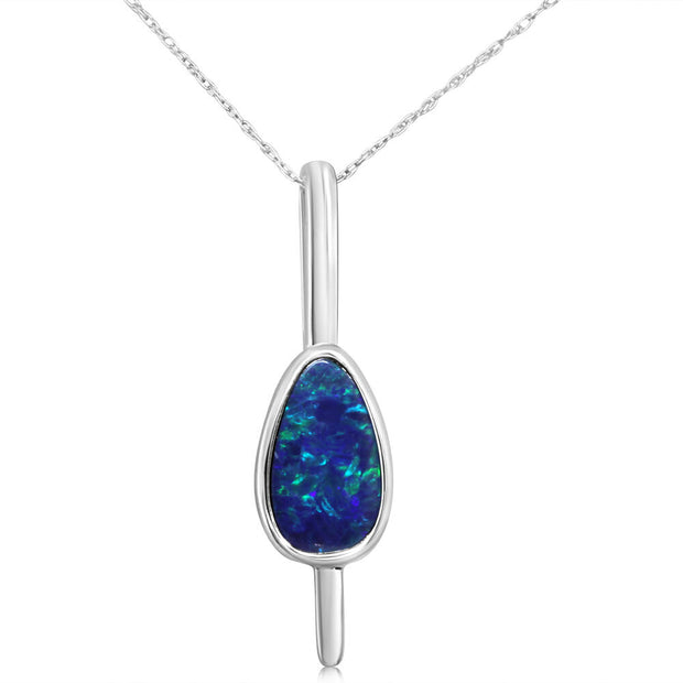 14K White Gold Australian Opal Doublet Pendant