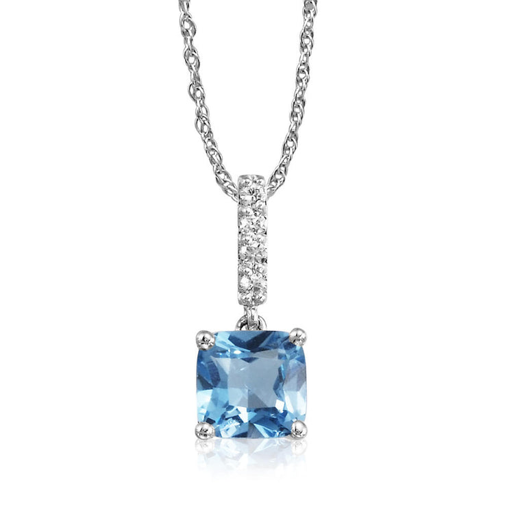 14K White Gold Blue Topaz/Diamond Pendant