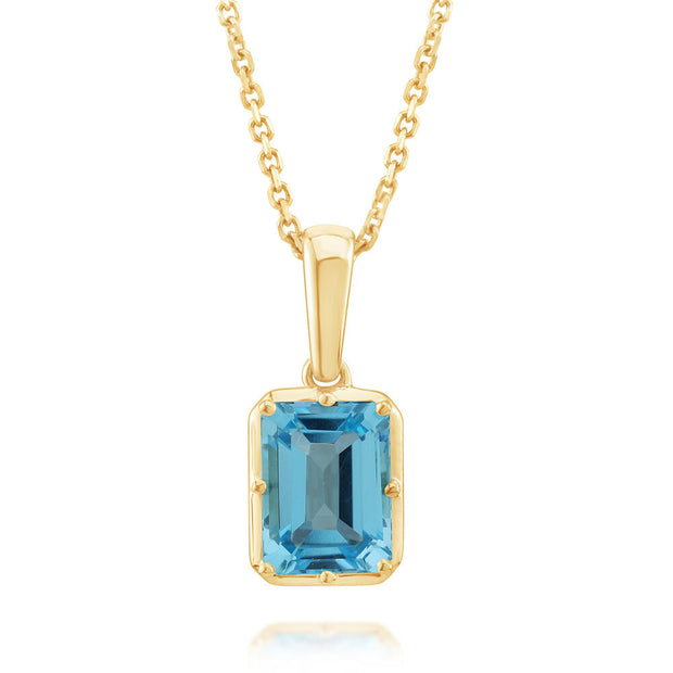 14K Yellow Gold 8x6mm Octagon Blue Topaz Pendant