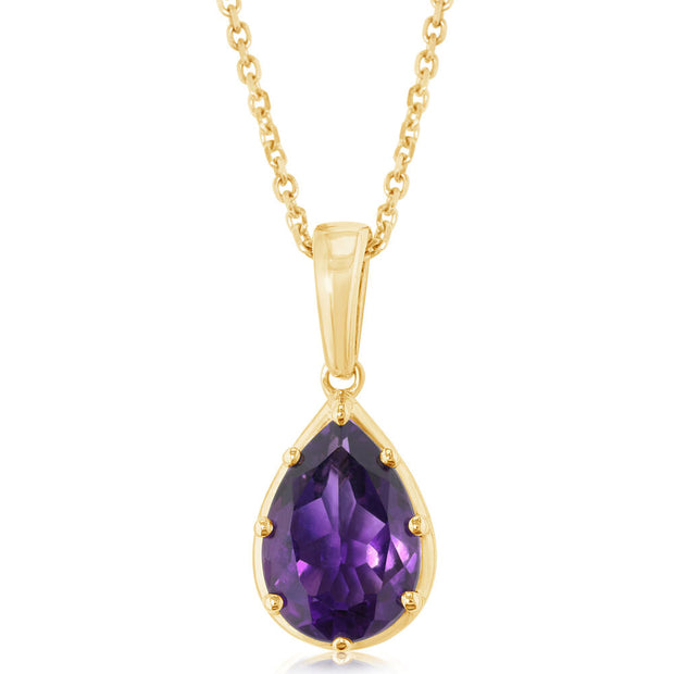 14K Yellow Gold 10x7mm Pear Amethyst Pendant