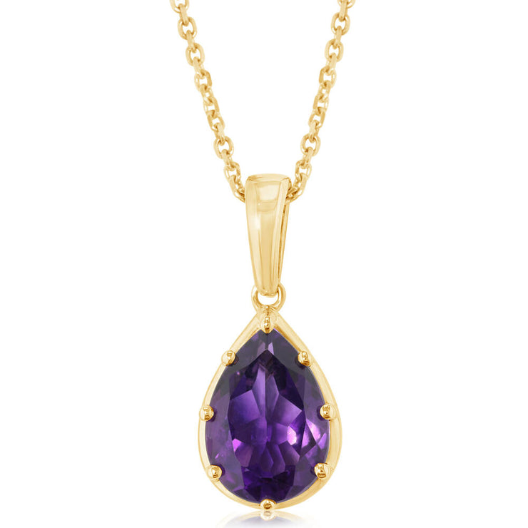 14K Yellow Gold 10x7mm Pear Amethyst Pendant