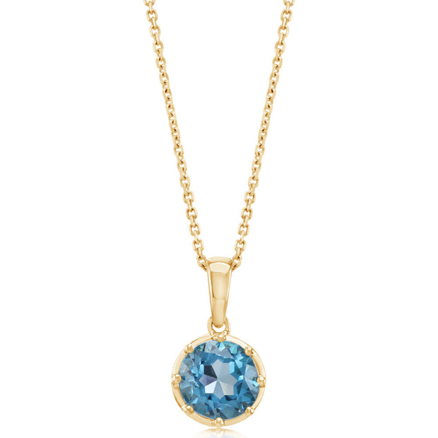 14K Yellow Gold 8mm Round Blue Topaz Pendant