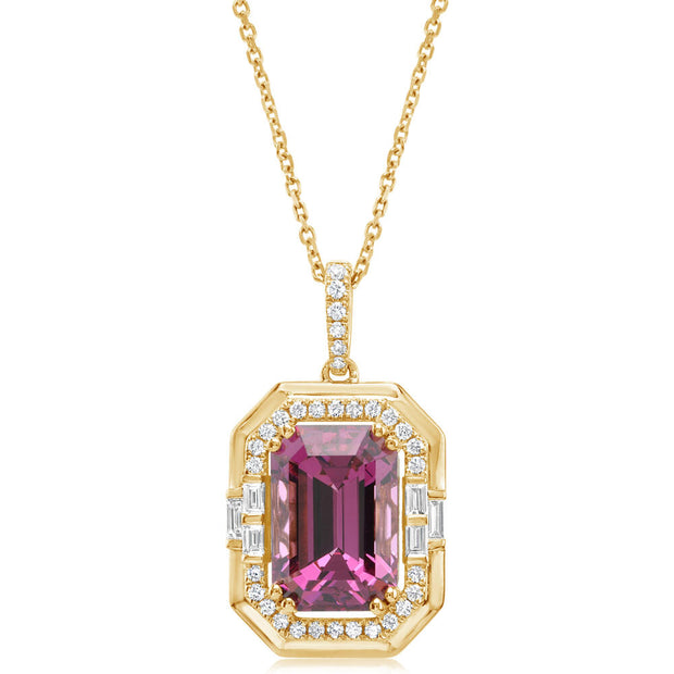 18K Yellow Gold Pink Garnet/Diamond Pendant