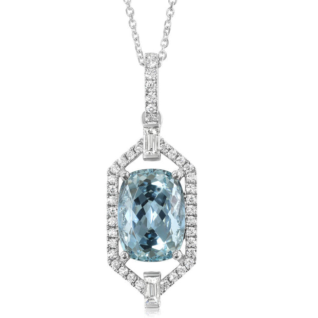 Platinum Aquamarine/Diamond Pendant