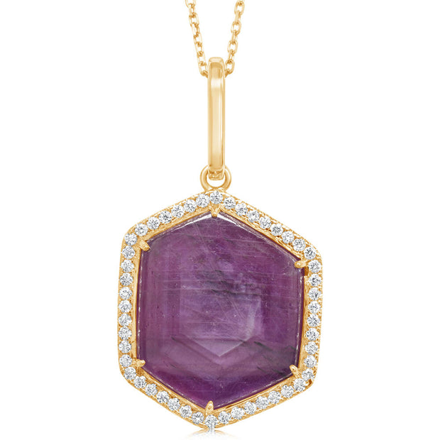 14K Yellow Gold Ruby Slice Pendant/Diamond Pendant