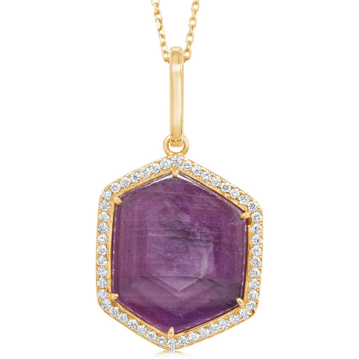 14K Yellow Gold Ruby Slice Pendant/Diamond Pendant