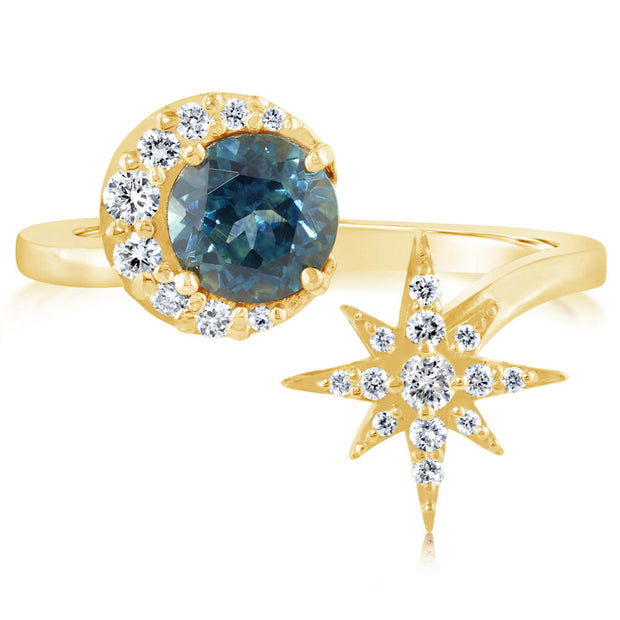 14K Yellow Gold Montana Sapphire/Diamond Star Ring