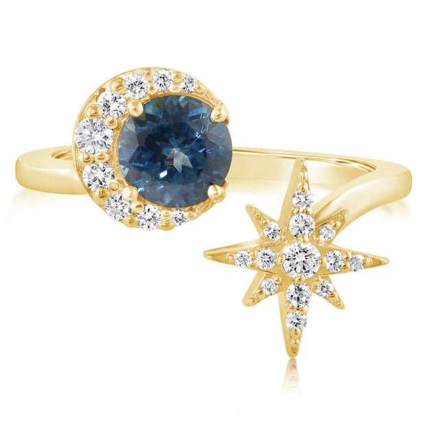 14K Yellow Gold Montana Sapphire/Diamond Star Ring