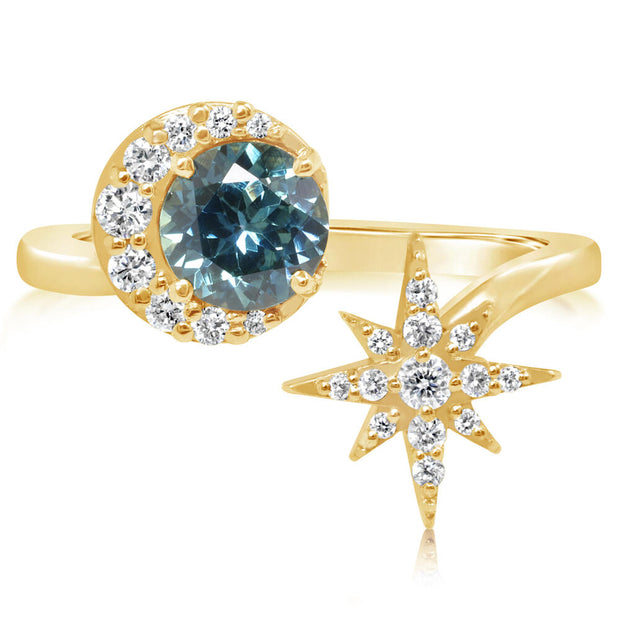 14K Yellow Gold Montana Sapphire/Diamond Star Ring