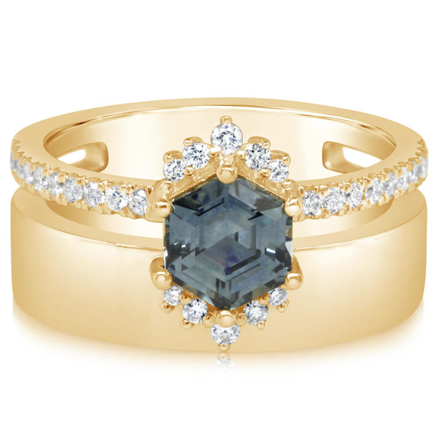 18K Yellow Gold Montana Sapphire/Diamond Cigar Band Ring