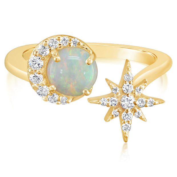 14K Yellow Gold Australian Opal/Diamond Star Ring