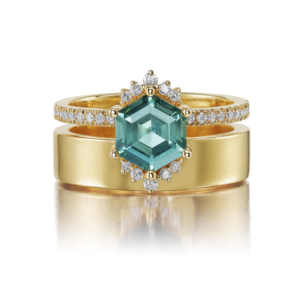 18K Yellow Gold Montana Sapphire/Diamond Cigar Band Ring